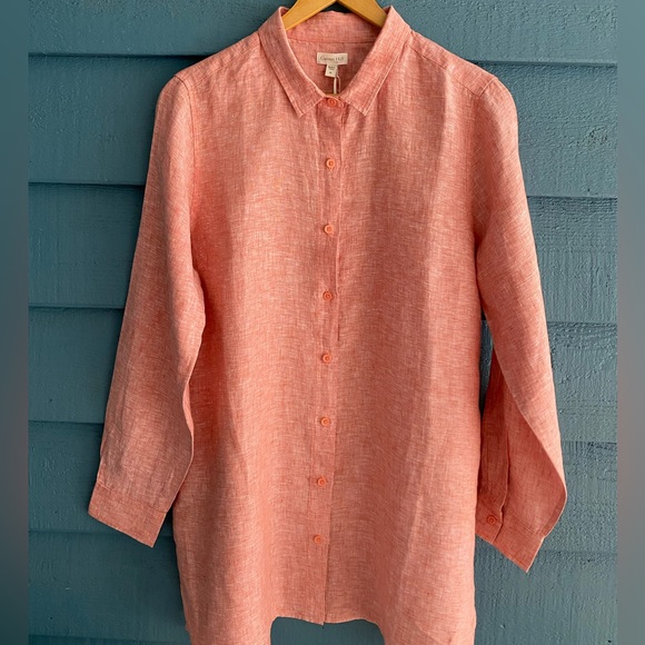 Garnet Hill 100% Linen Shirt Salmon Colored - Picture 1 of 6